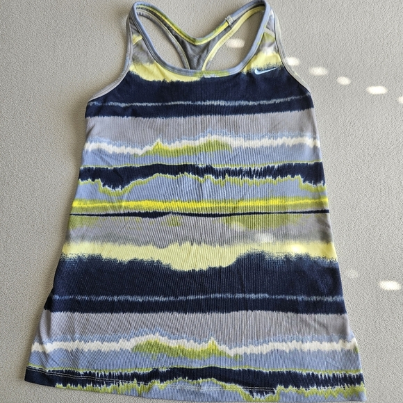 Nike‎ Women’s Tie Dye Running Tank Top Dri Fit, Blue and Yellow Striped. Size M - Picture 2 of 7